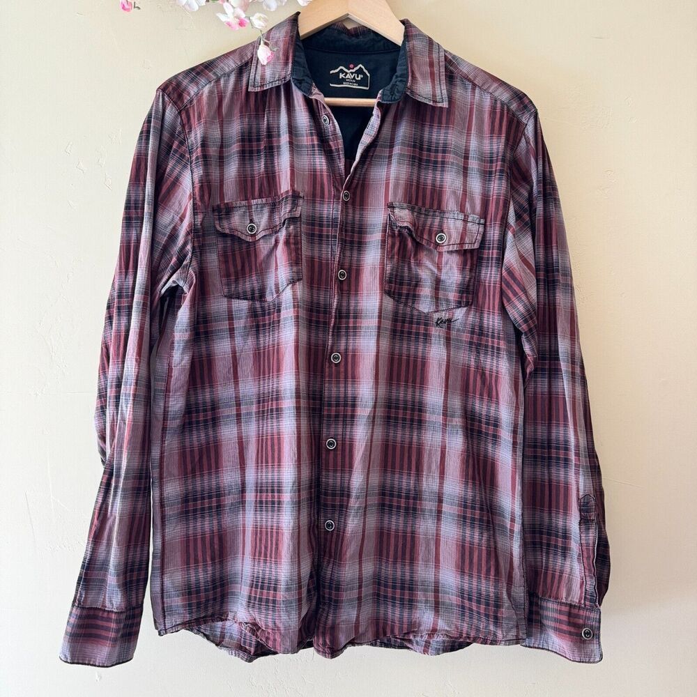 Kavu Shirt Men's Long Sleeve Button Plaid Pocket sz M